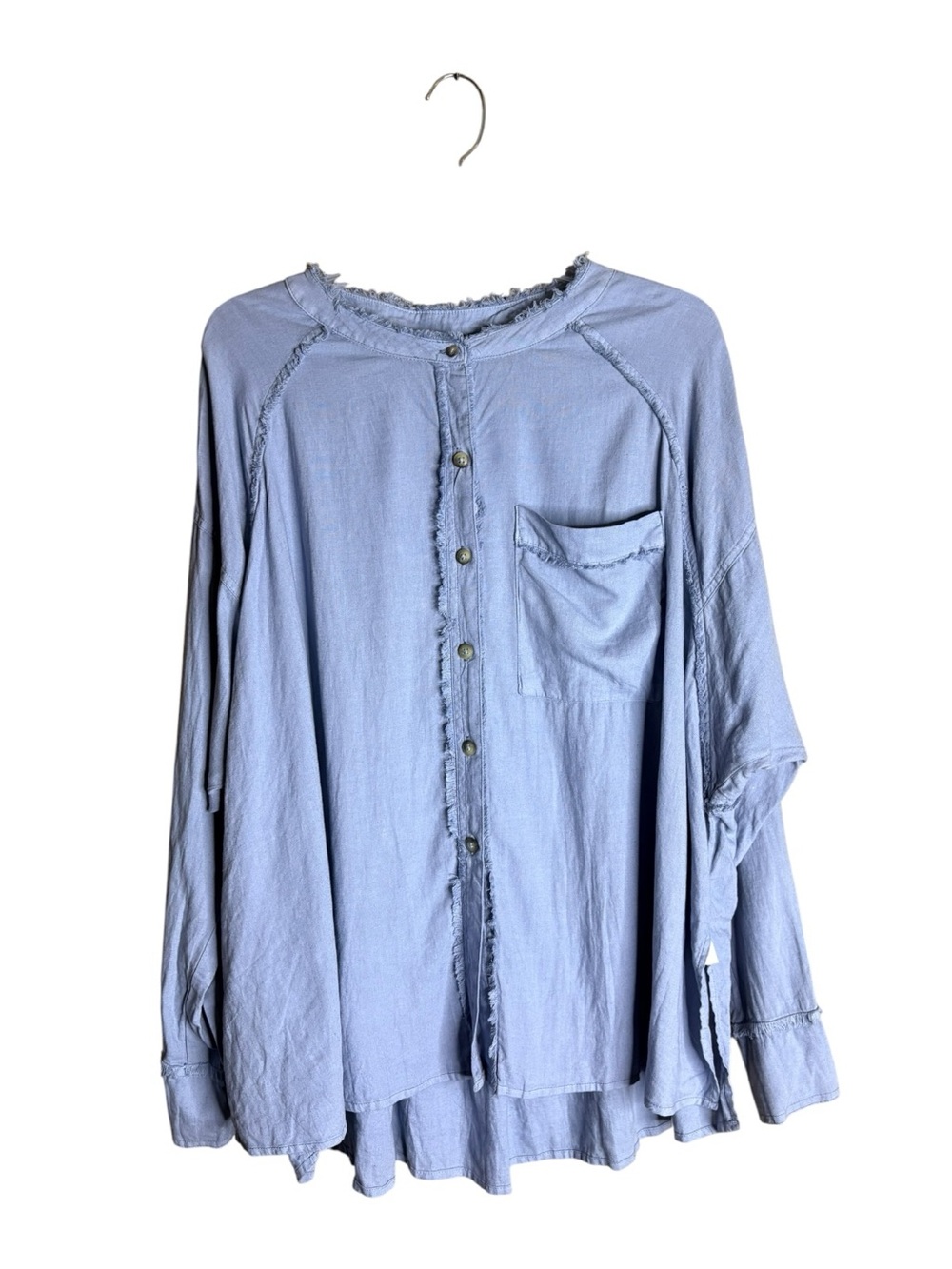 Free People We The Free Blue Linen Blend Frayed Button Front Top S